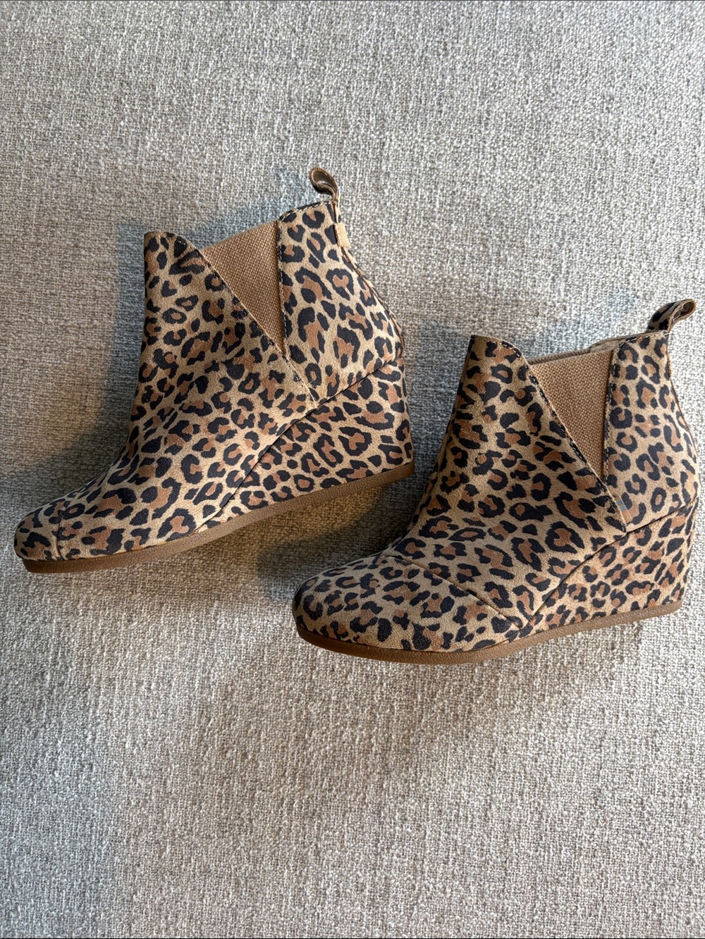 Toms Leopard Print Wedge Ankle Boots Brown Black Women 8
